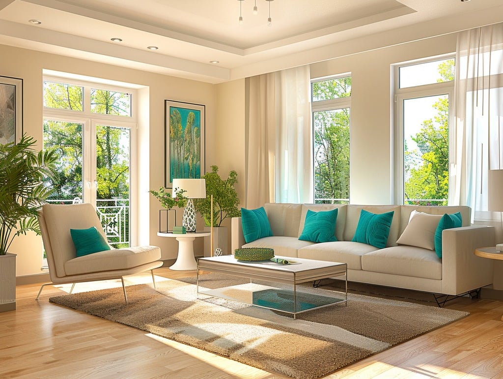 Beige Living Room with Turquoise Accents