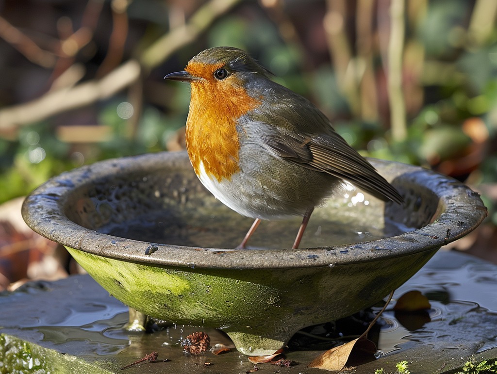 Bird Sitting on a Bird Bath