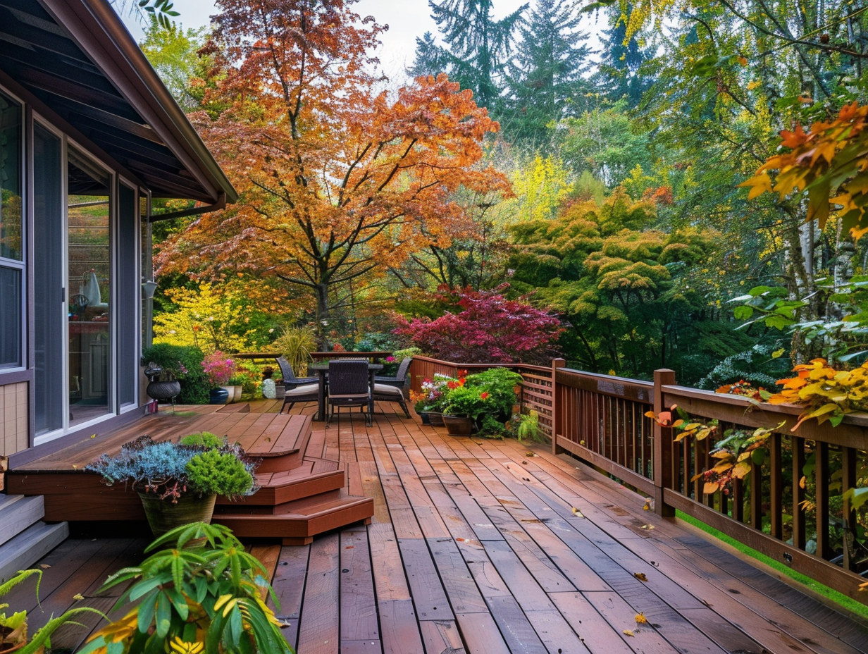 Deck Surrounded by Fall Leaves