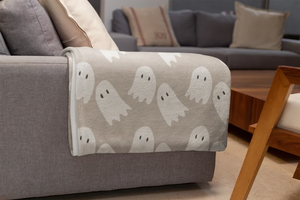 Neutral Halloween Ghost Plush Blanket - CosmicCozyDesigns