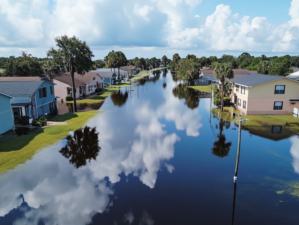 Standing flood waters in a neighborhood.