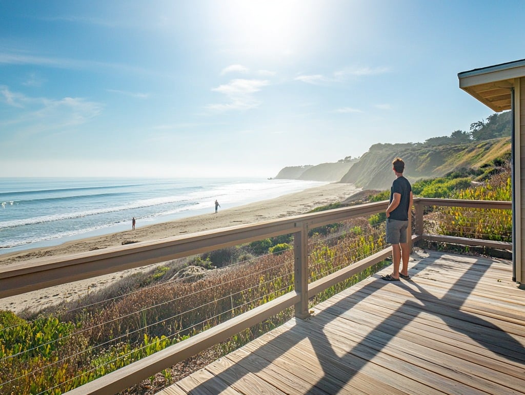 Man Looking at Beach View from Home