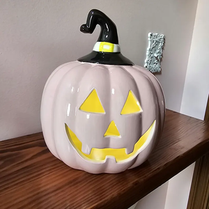 Pink Jack o' Lantern with Hat Ceramic Pumpkin - LaseredCelebrations