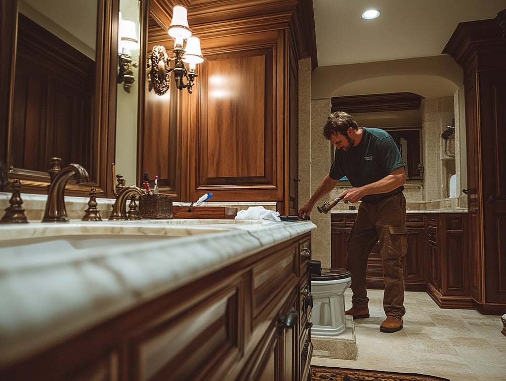 Plumber Working on a Toilet