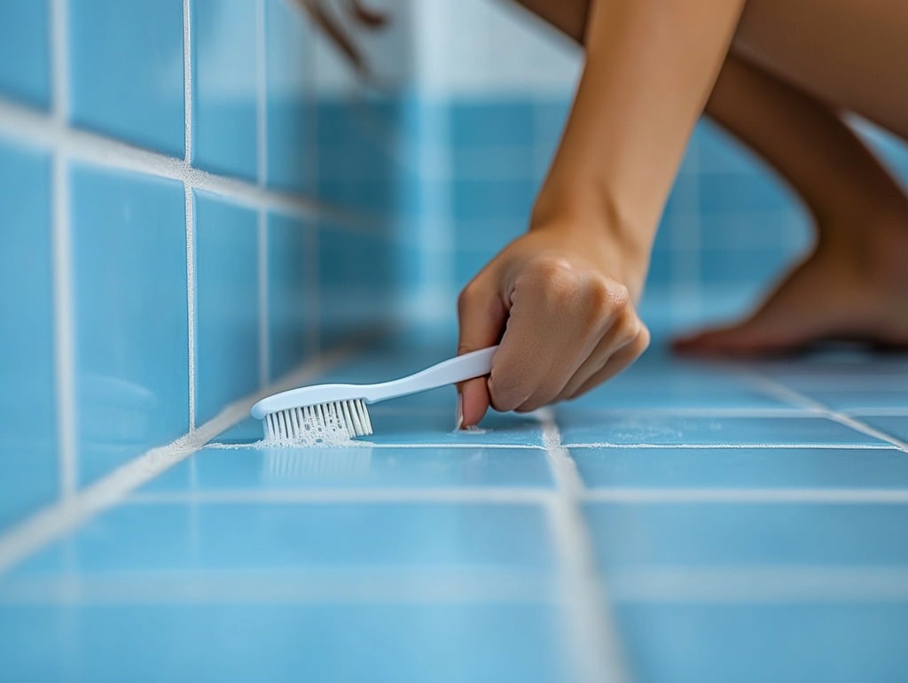 Scrubbing Grout with Toothbrush