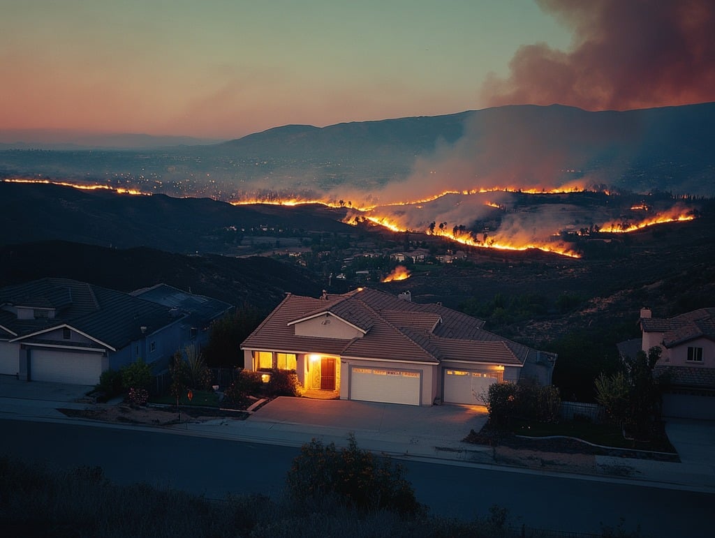 Wildfire approaching a home.