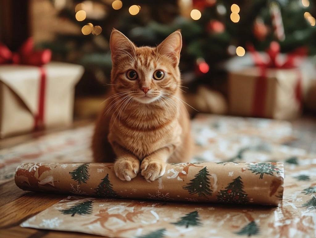 Cat Lying on Wrapping Paper