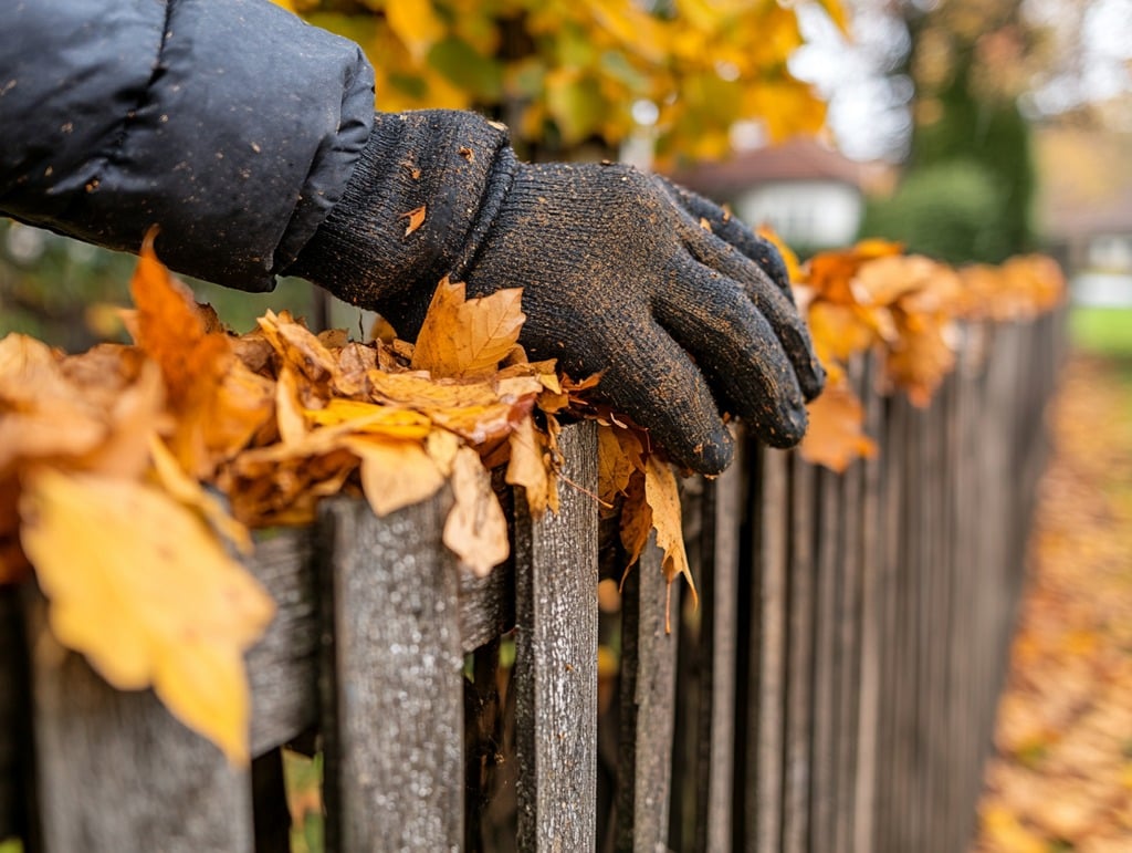 Cleaning Leaf Debris Off Fence