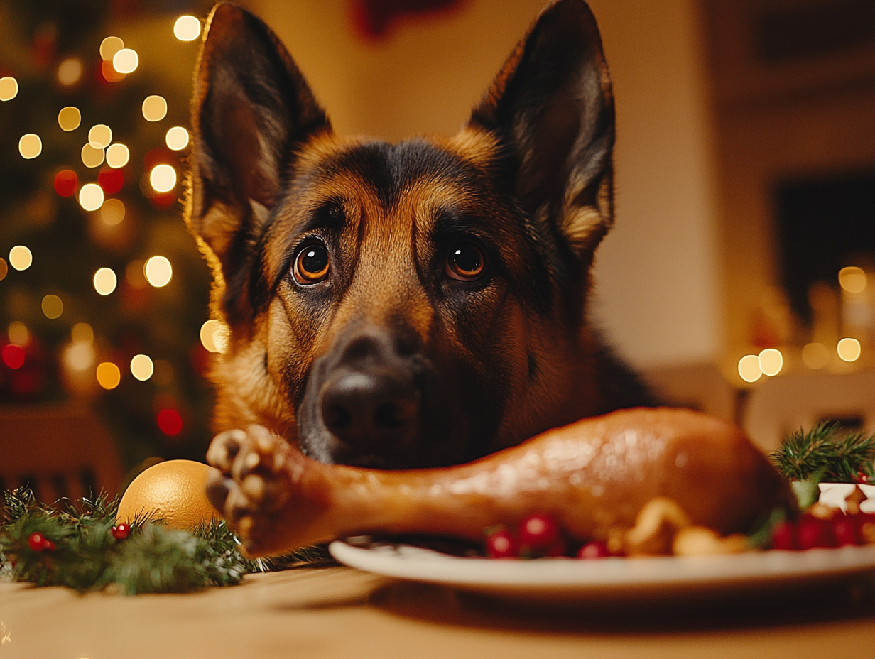 Dog Stealing a Turkey Leg at Thanksgiving