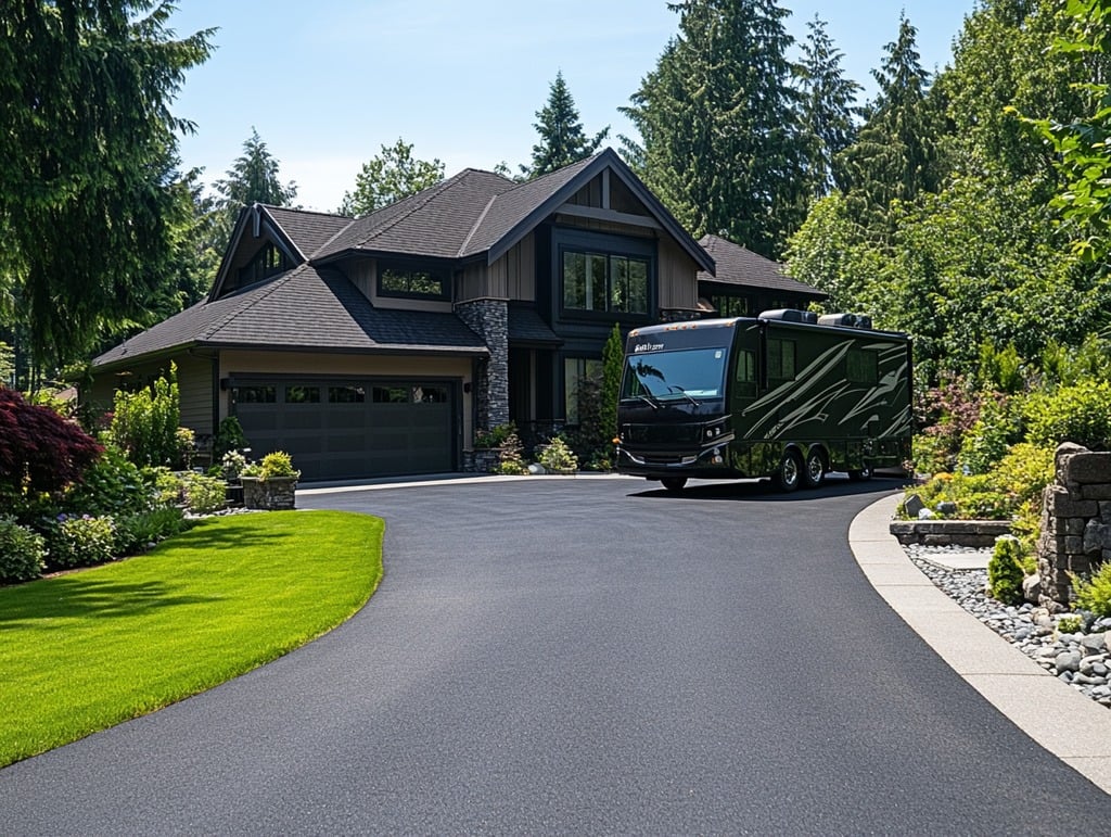 RV Parked on Asphalt Driveway