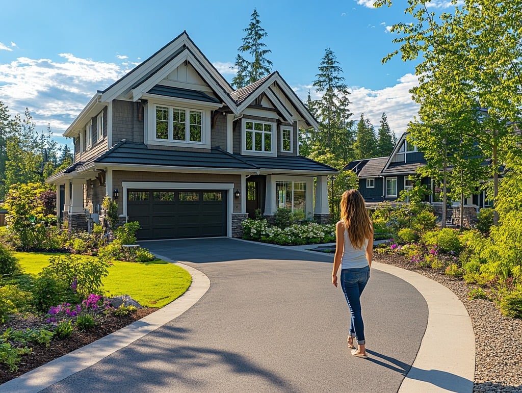 Woman Walking in a Driveway