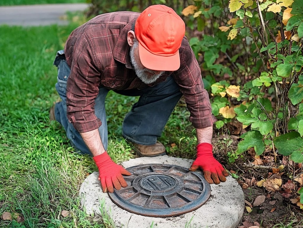 Maintenance Man Opening Septic Cover