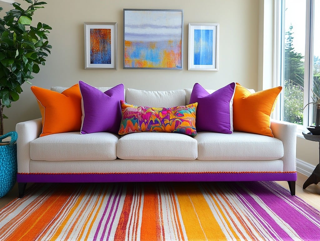 Living Room with Bold Pillows and Rug