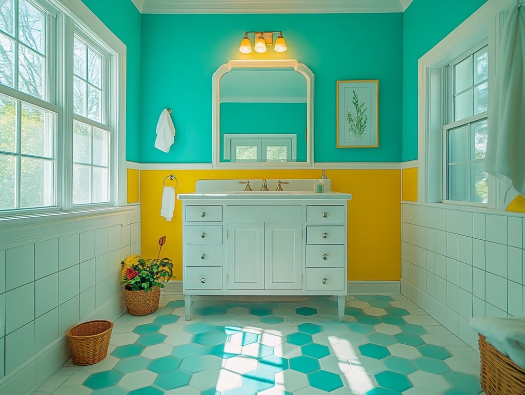 Turquoise Bathroom with a Pop of Yellow