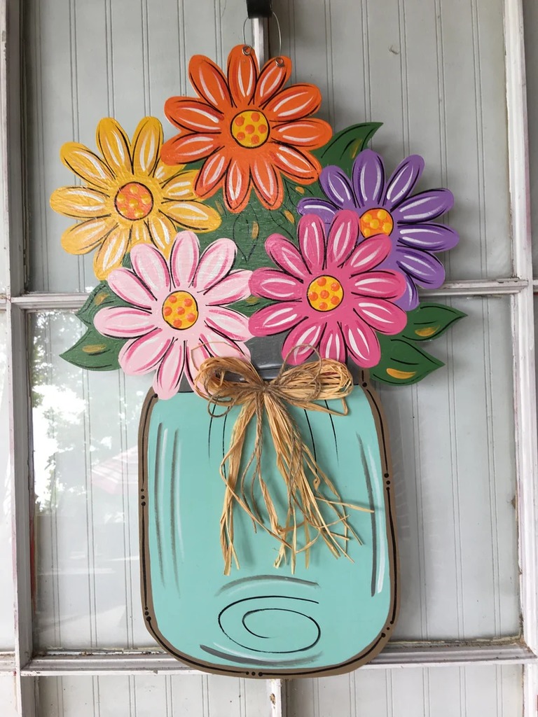 Spring Flower Mason Jar Door Hanger - samthecrafter