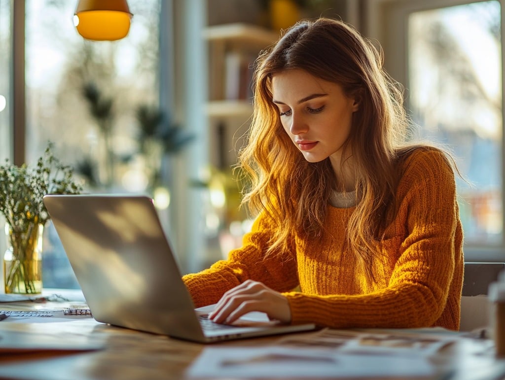 Woman Working on Finances at a Computer