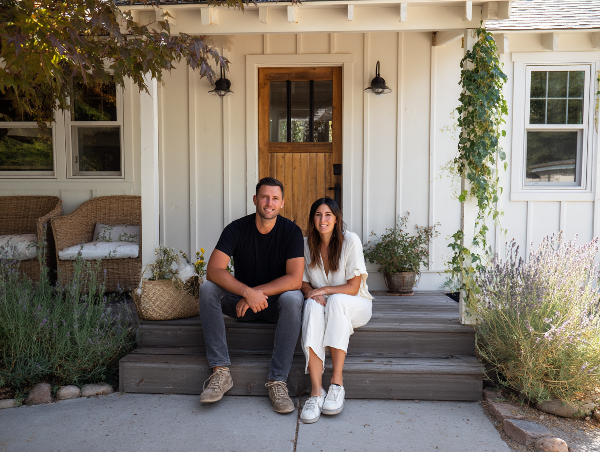 A Couple Sitting on the Front Porch of Their New Home