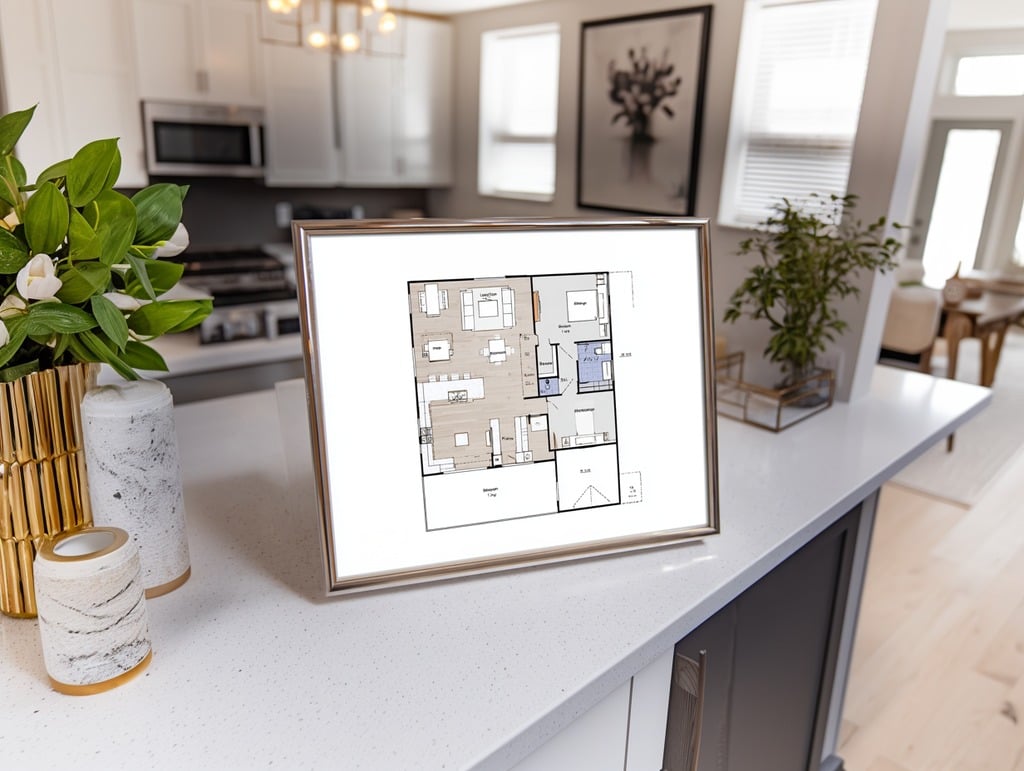 Framed Floor Plan on Counter