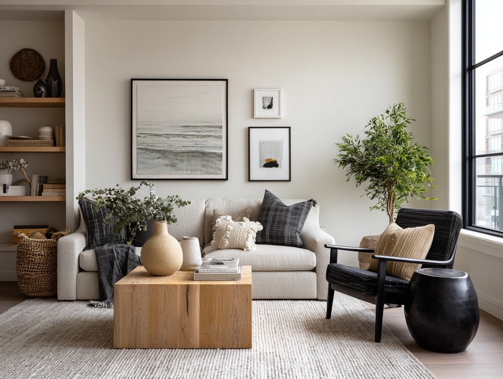Minimalist Living Room with Charcoal Accent Pieces