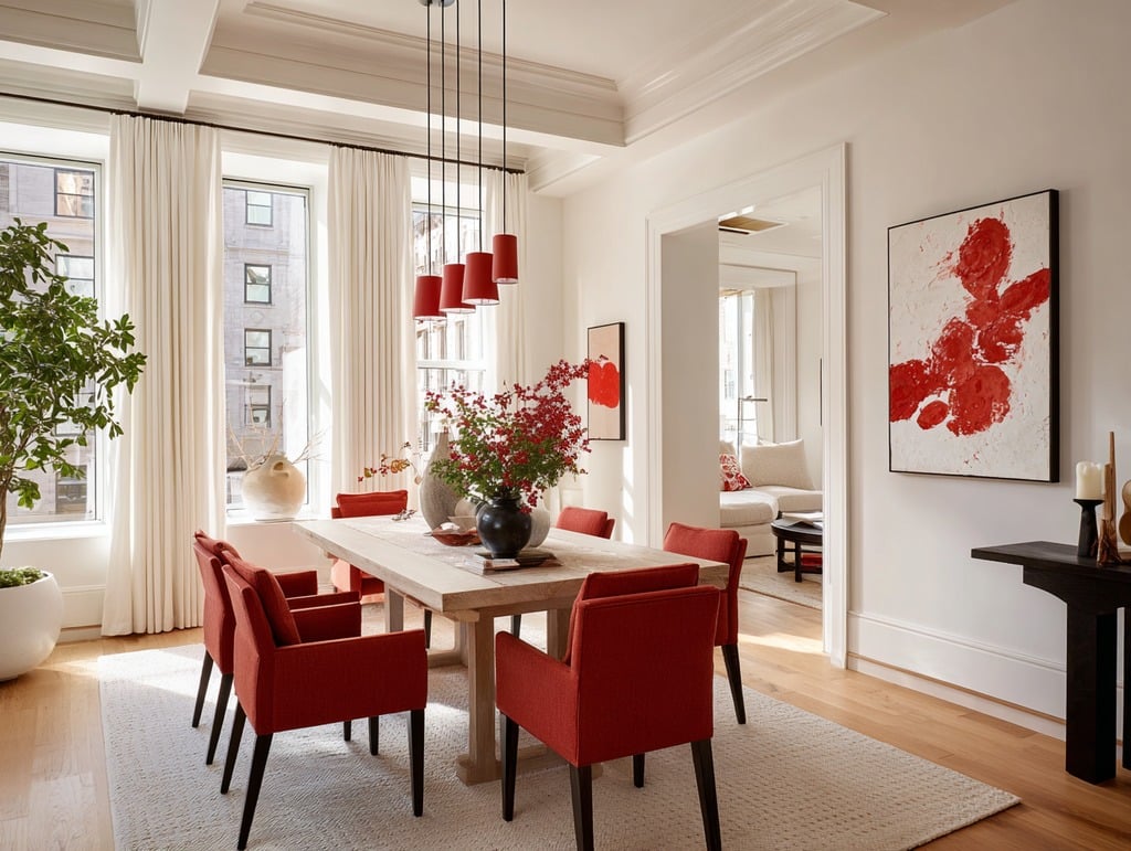 Pops of Red in Dining Room