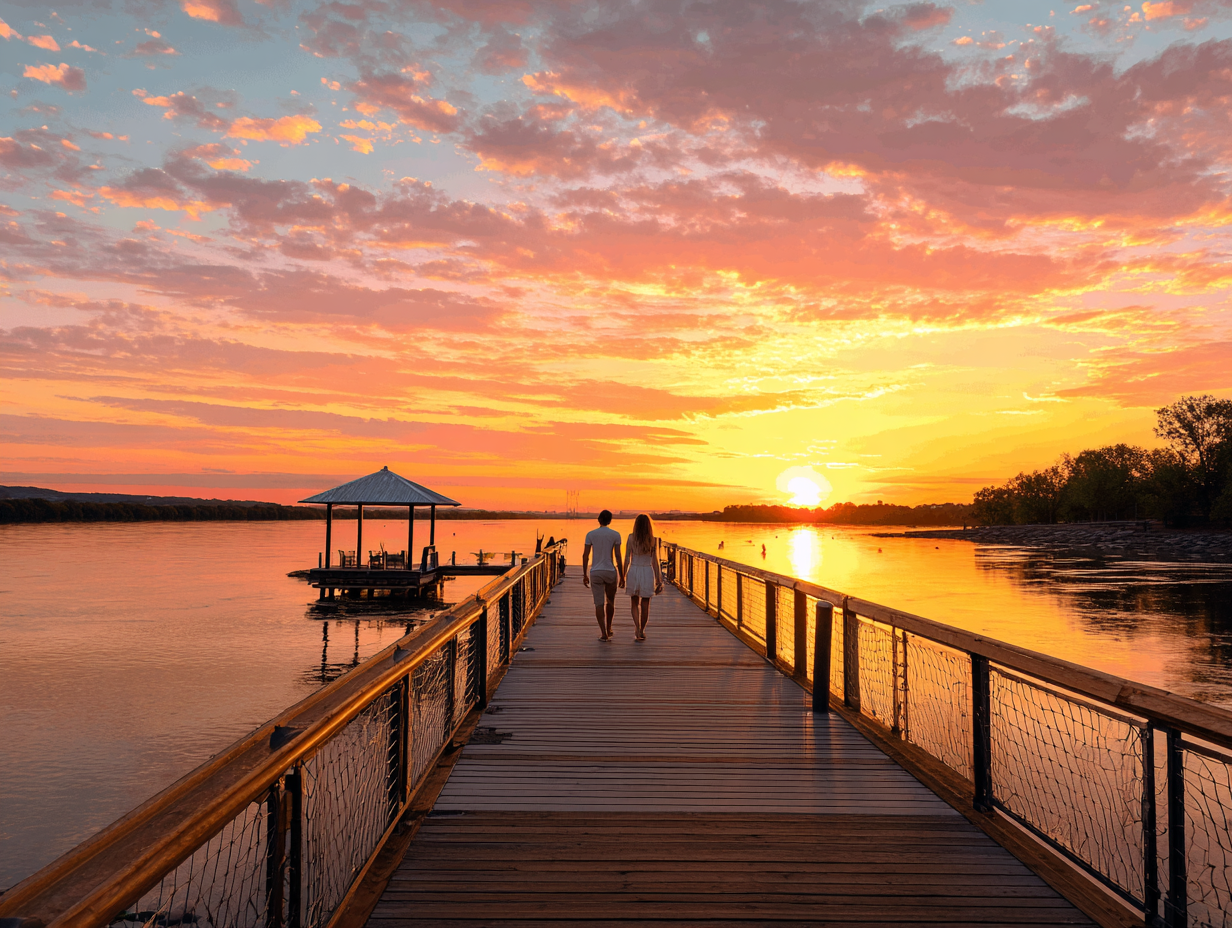 Walking on a Pier at Sunset