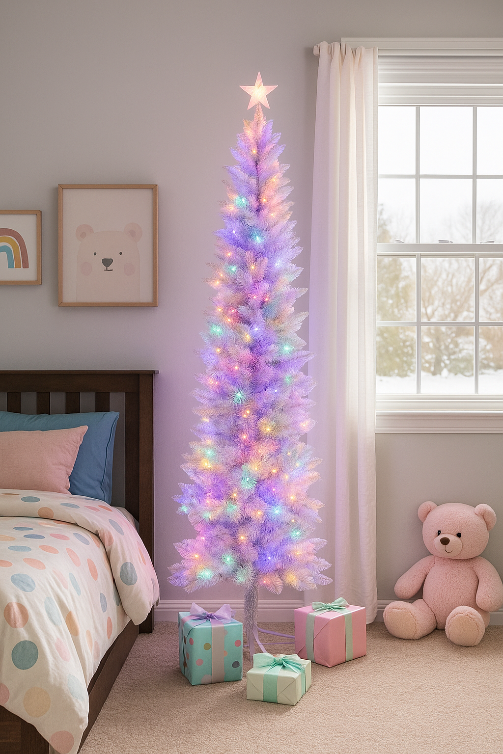 6 Ft Pre-Lit White Pencil Christmas Tree