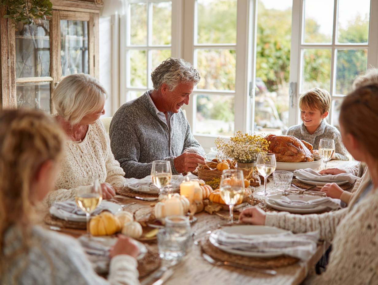 Multiple Generations Eating Thanksgiving Dinner