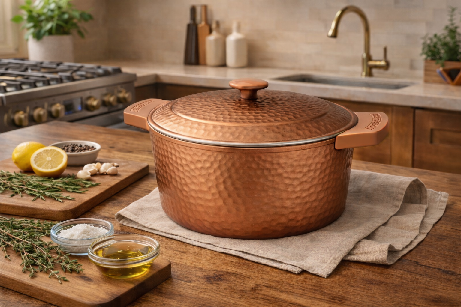 Gotham Steel Hammered 5 Qt Lightweight Dutch Oven Pot with Lid & Holders