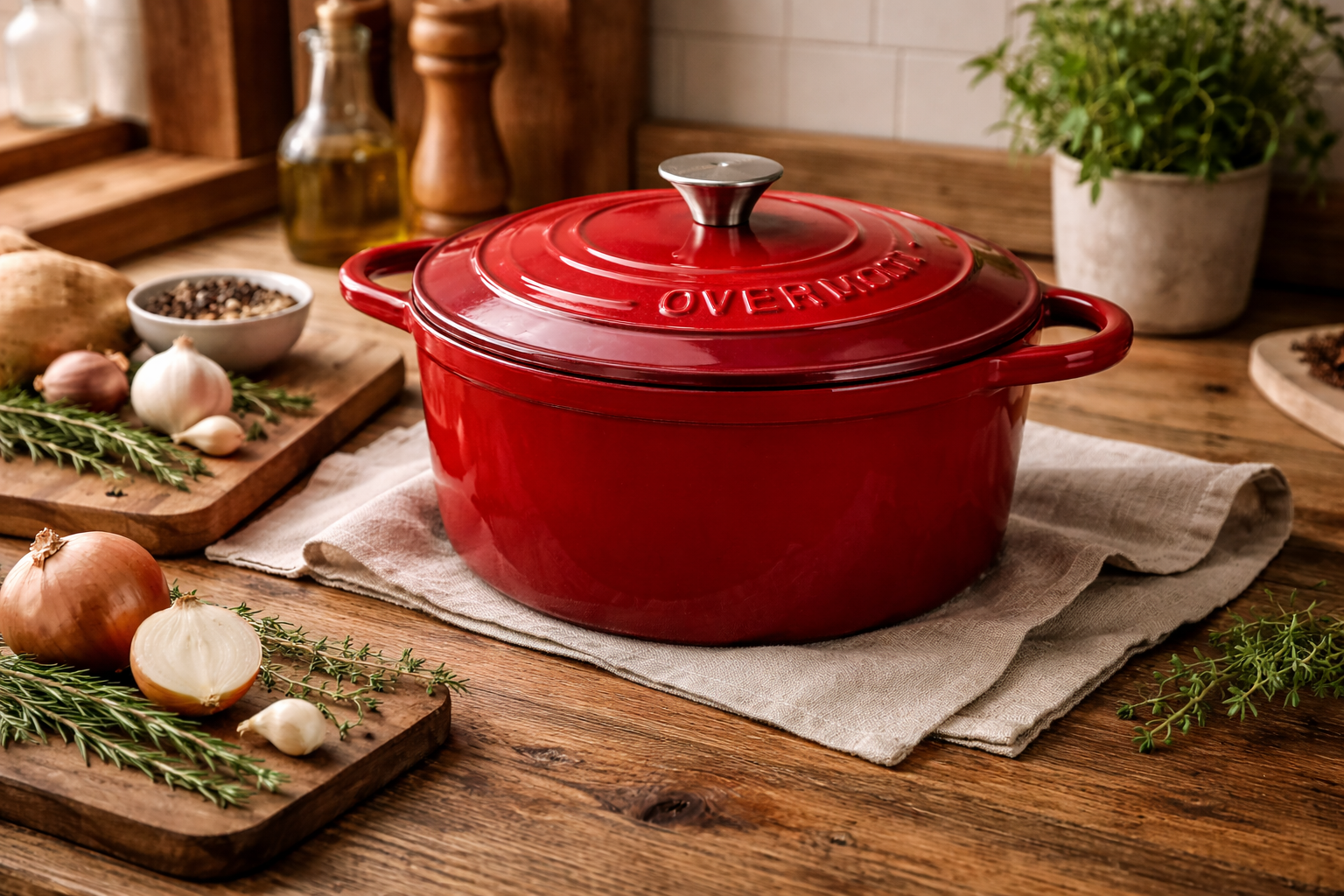 Overmont Enameled Cast Iron Dutch Oven