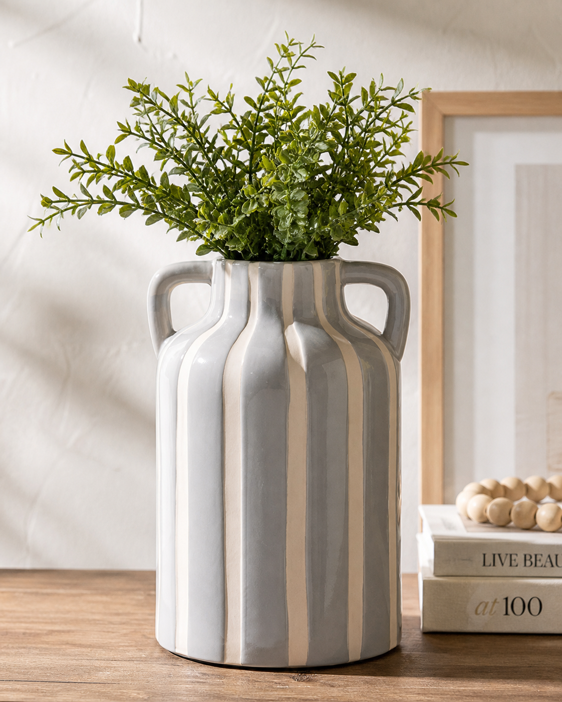 Soft Vintage Farmhouse Style - Blue and White Striped Vase