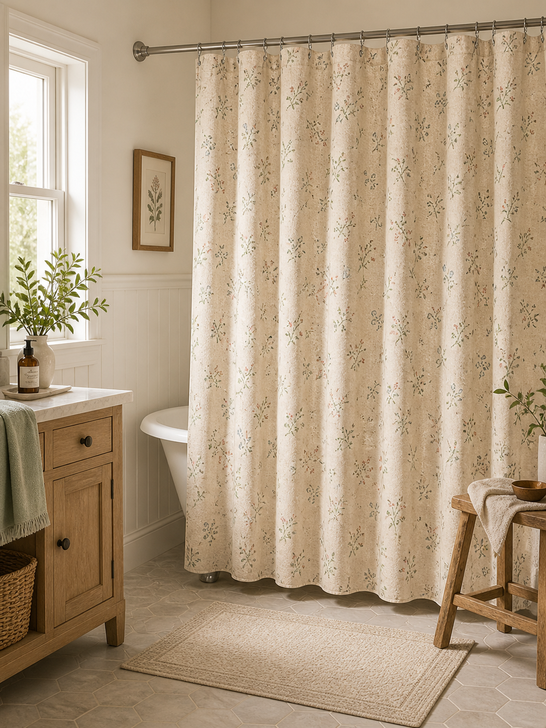 Soft Vintage Farmhouse Style - Floral Shower Curtain
