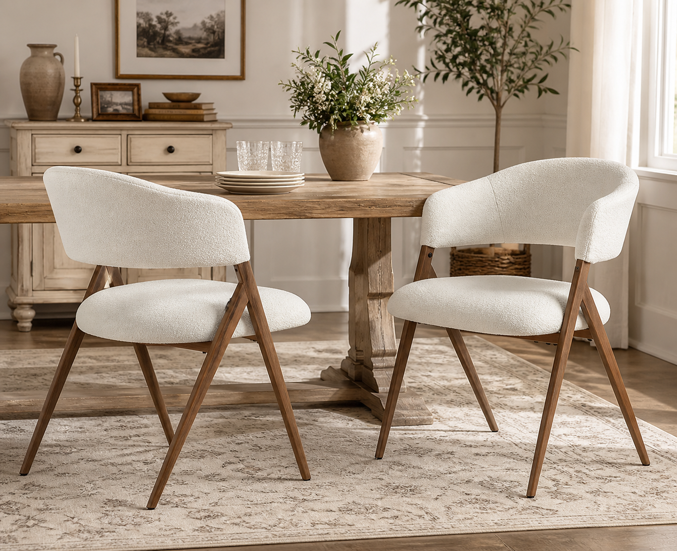 Soft Vintage Farmhouse Style - Modern Fabric Upholstered Dining Room Chairs