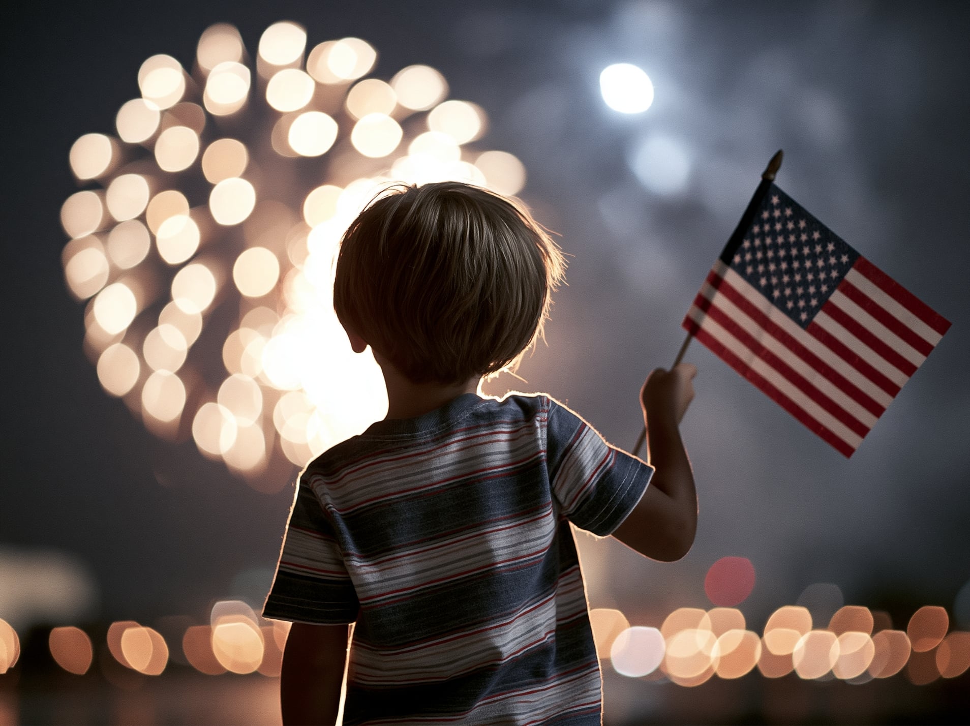 Boy Waving American Flag on 4th