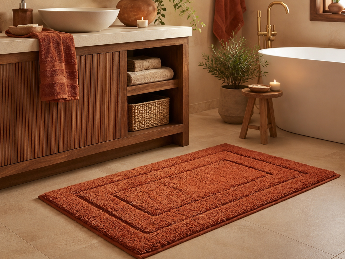 Granny Says Terracotta Bathroom Rug - Earth Tone Bathroom