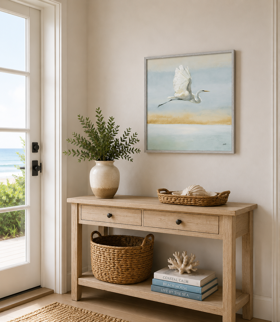 Stupell Industries Egret Bird Flying Ocean Breeze Framed Wall Art
