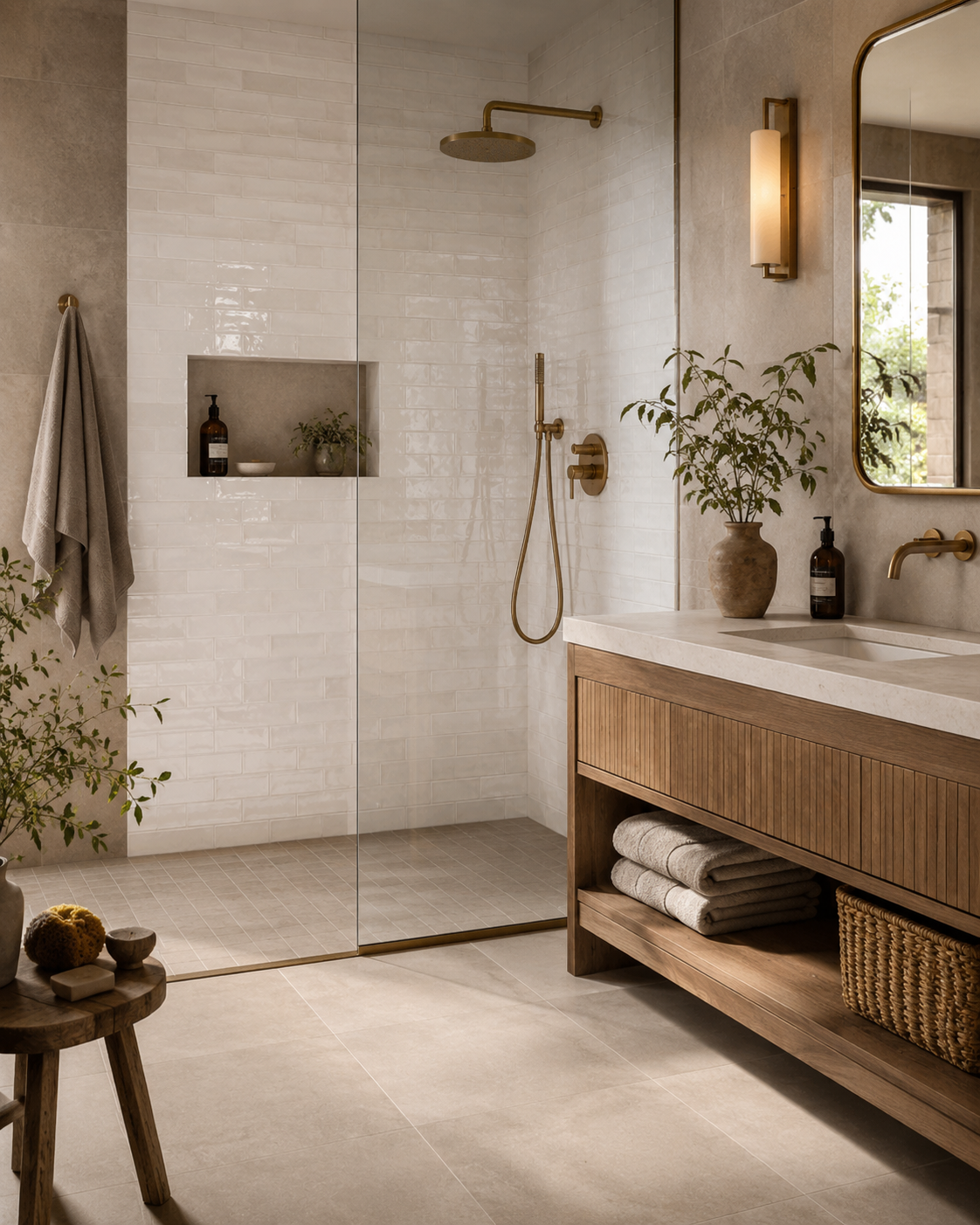 Zellige Style Tile - Earth Tone Bathroom