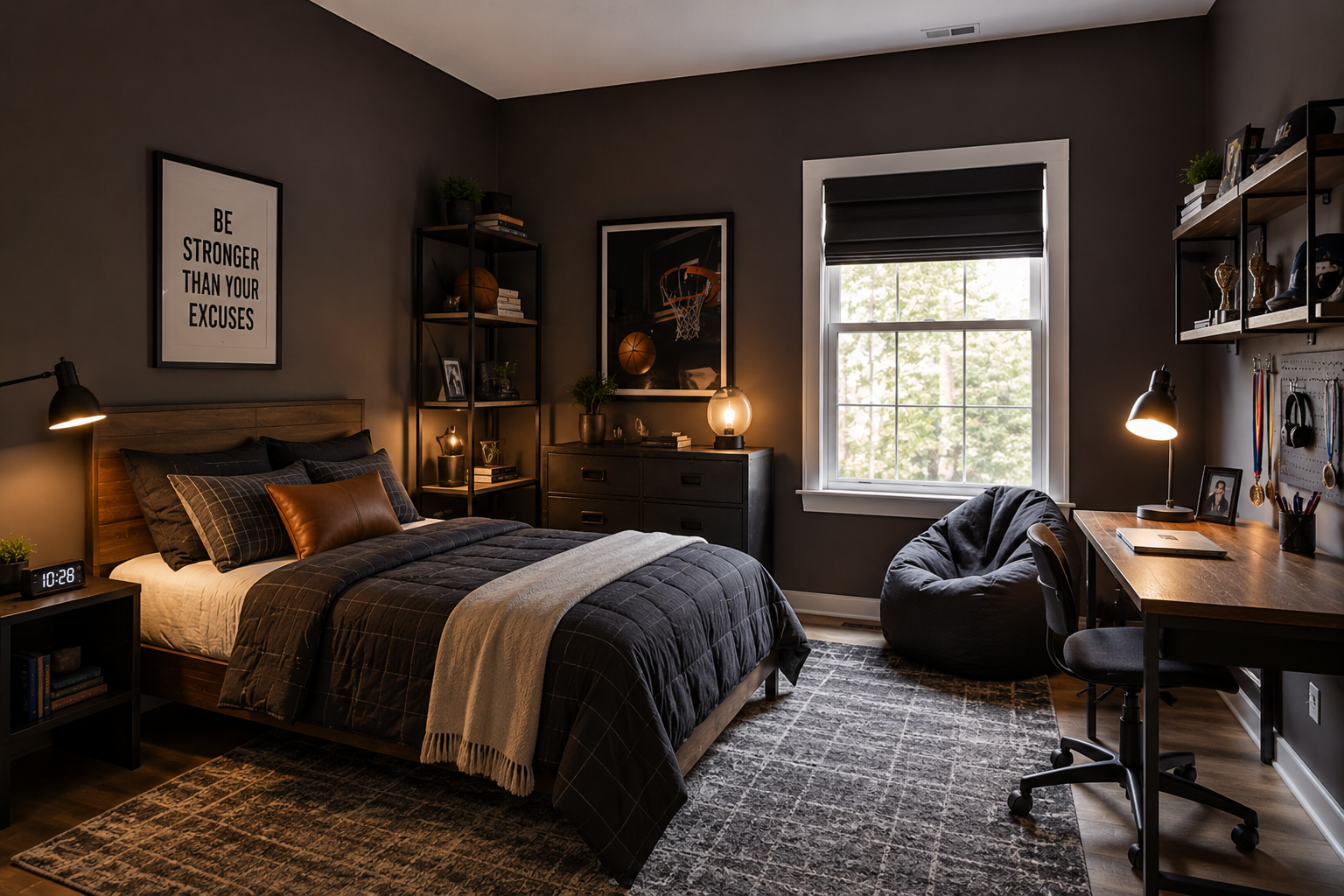 Boy's Bedroom Painted with Benjamin Moore Silhouette AF-655
