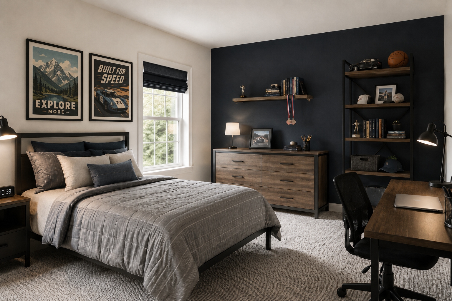 Boy's Bedroom Painted with Benjamin Moore Swiss Coffee OC-45
