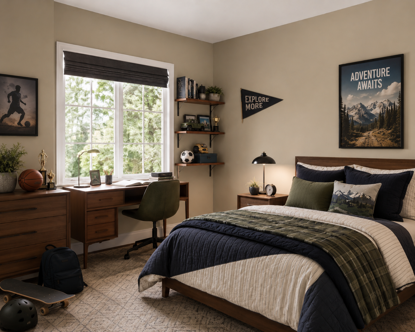 Boy's Bedroom Painted with Sherwin-Williams Universal Khaki SW 6150