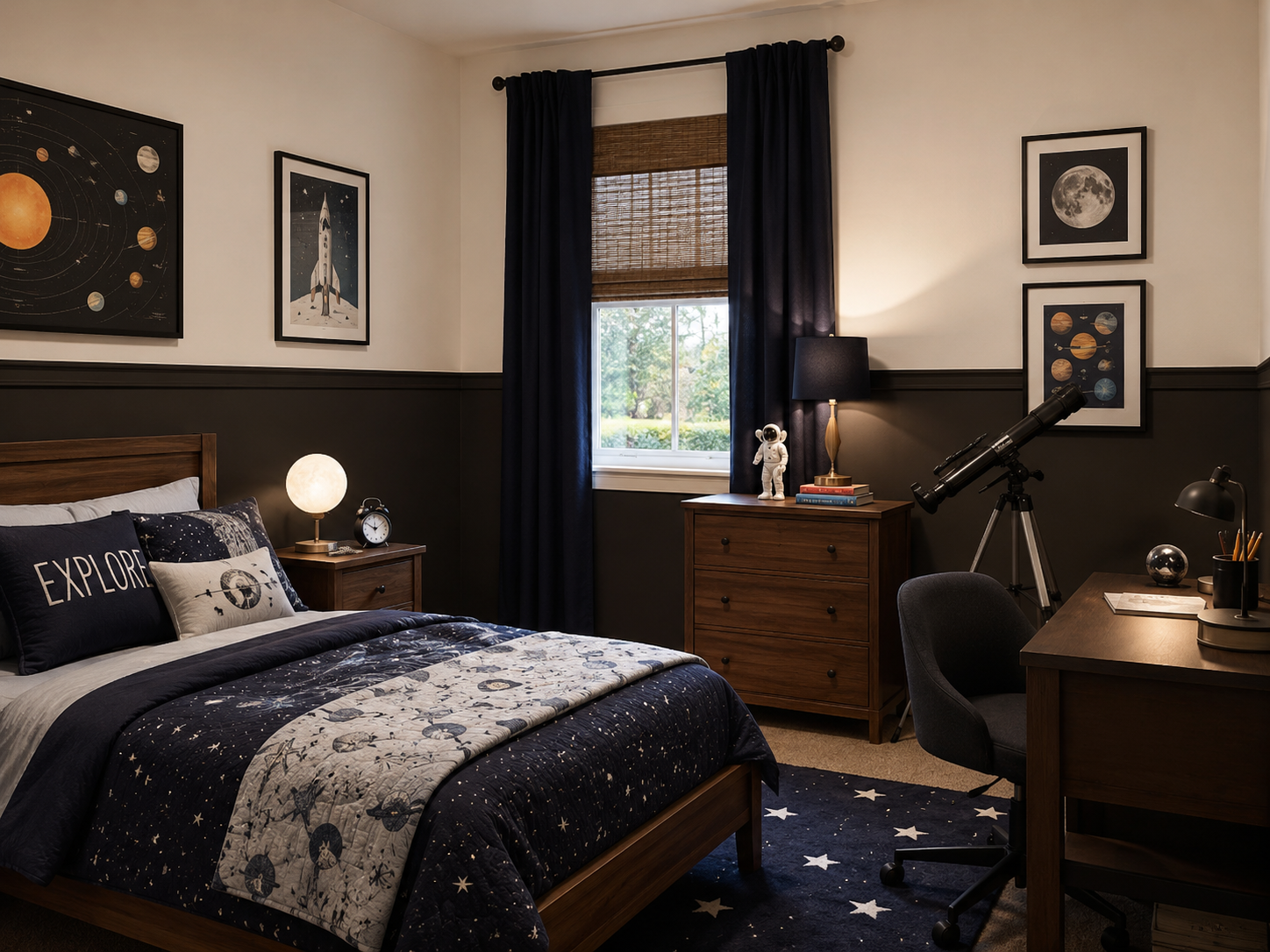 Space Themed Two-Tone Boy's Bedroom