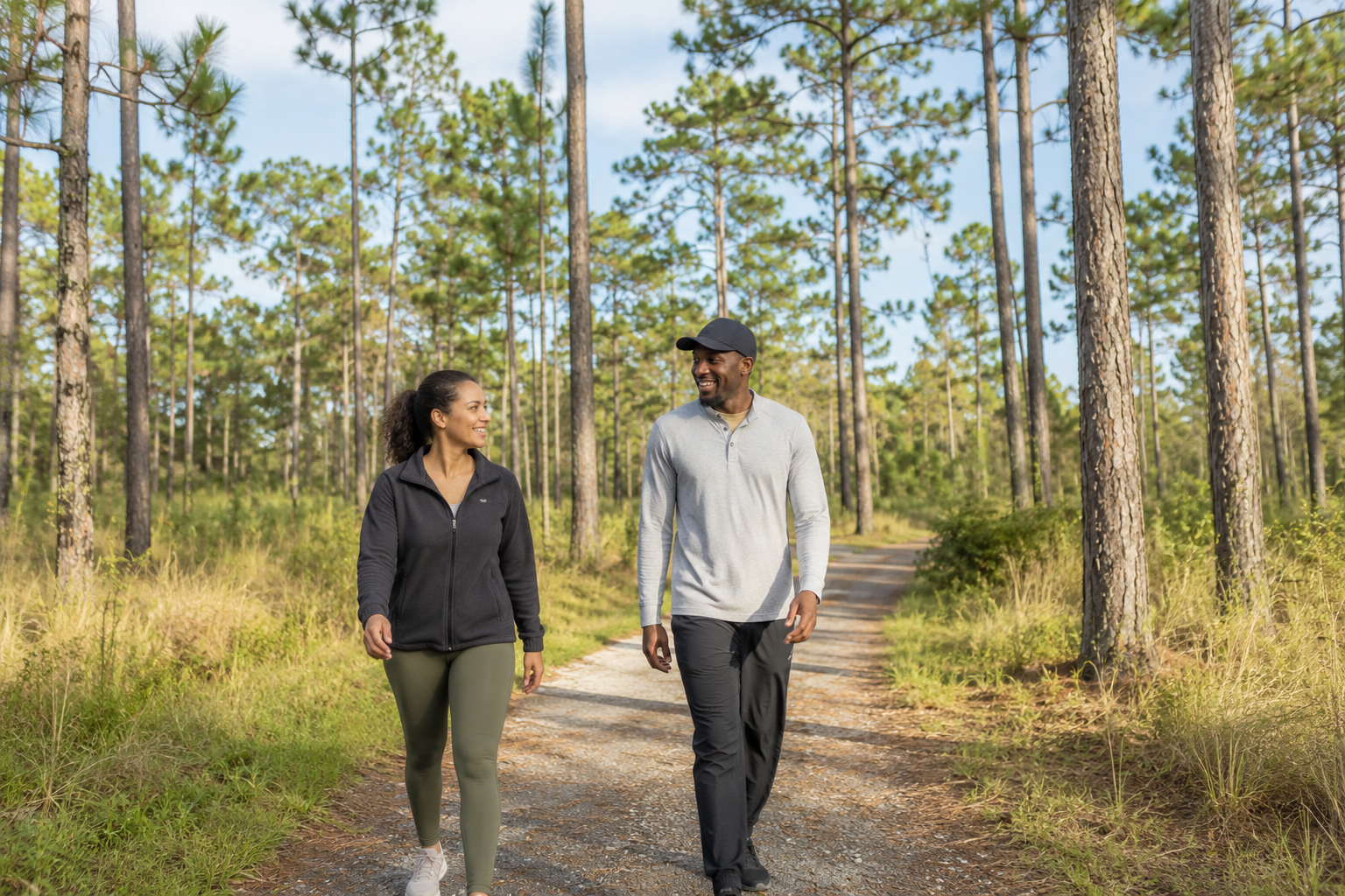 Two People Walking in a Park