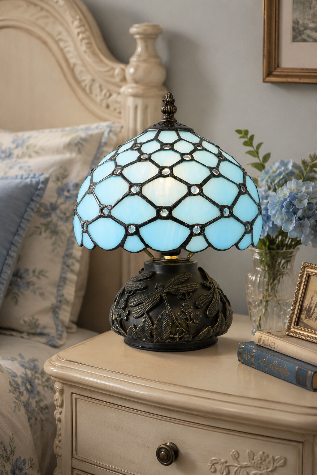 Blue Tiffany Mushroom Lamp - Dollhouse Chic Home Decor