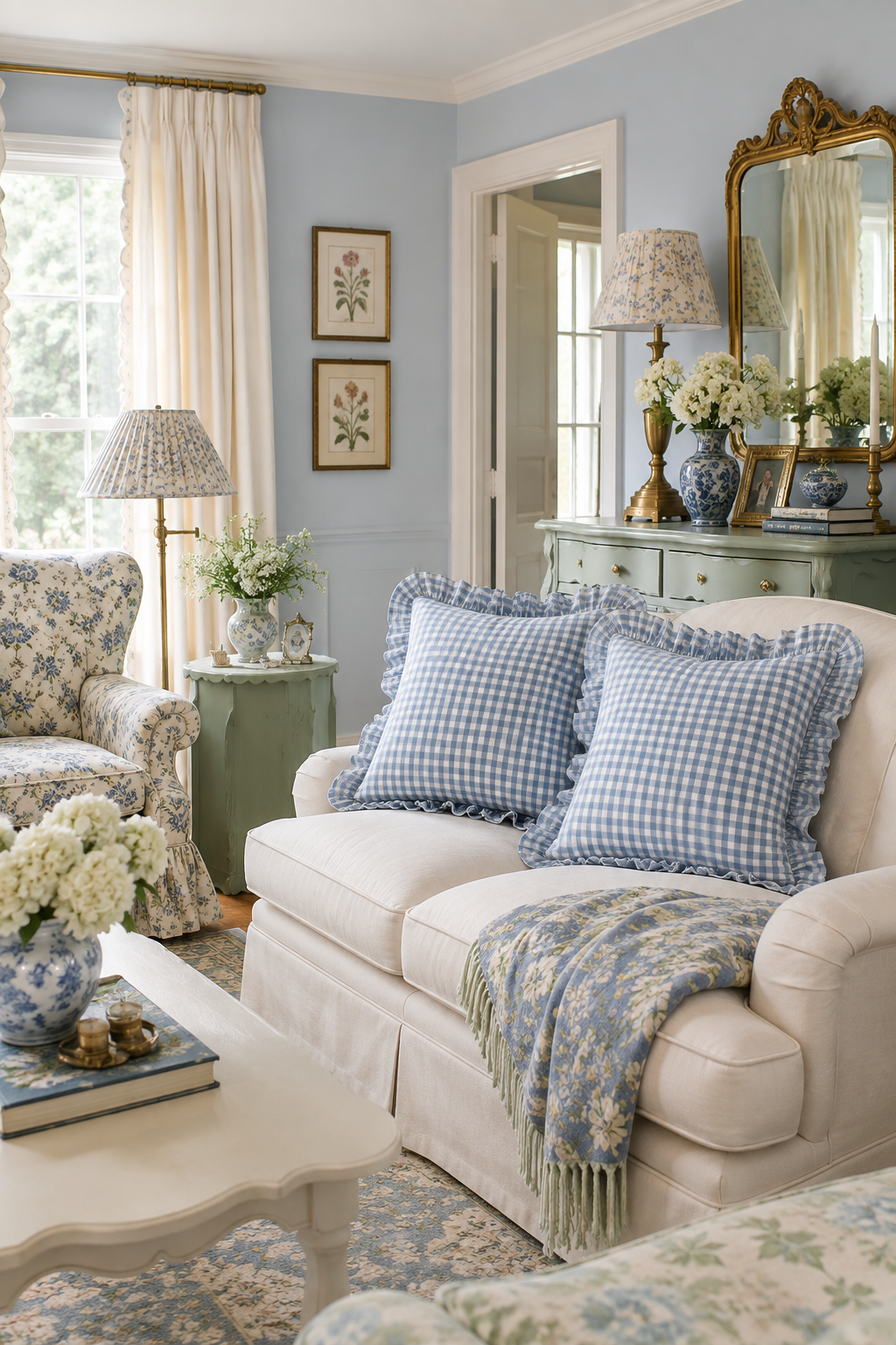 Mywinlle Blue Plaid Ruffle Gingham Throw Pillow Covers - Dollhouse Chic Home Decor