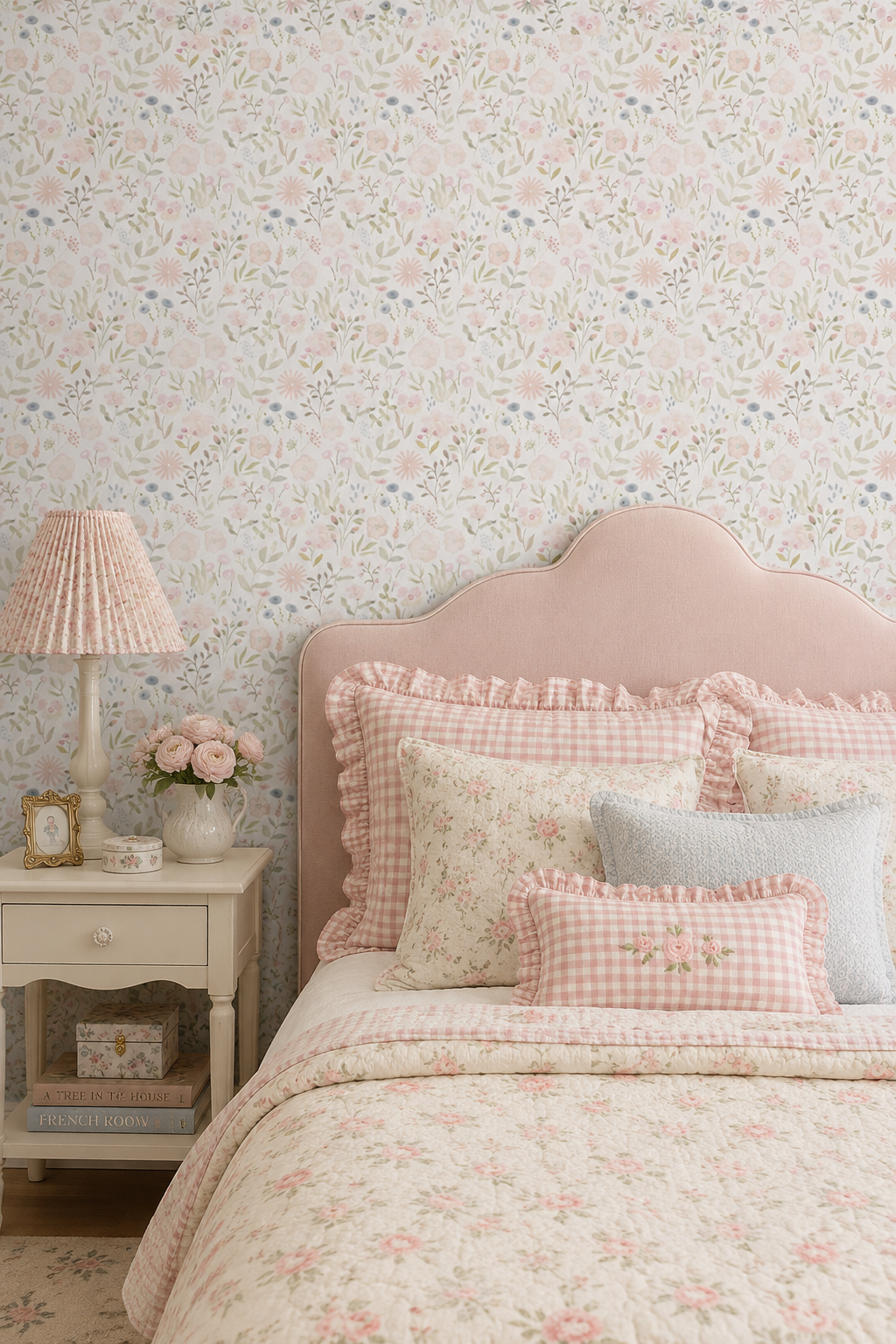 Soft Dreamy Flowers Peel-N-Stick Wallpaper - Dollhouse Chic Home Decor
