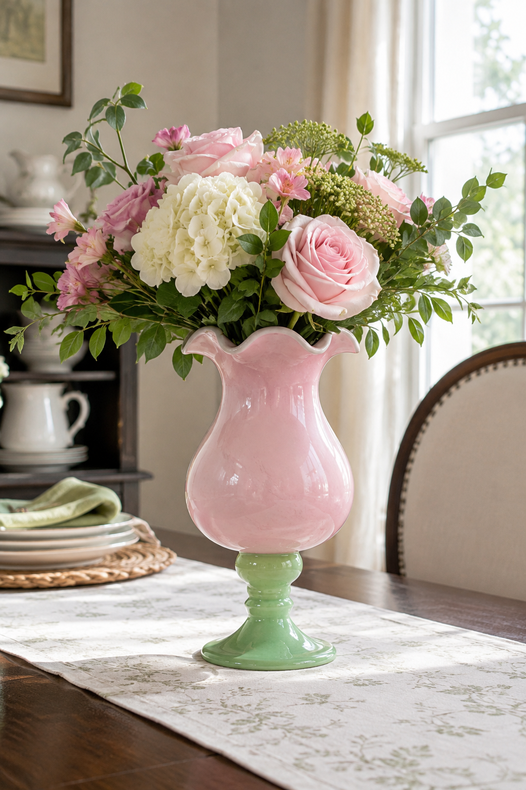Sunrise Blush Murano Style Ruffled Glass Vase - Dollhouse Chic Home Decor