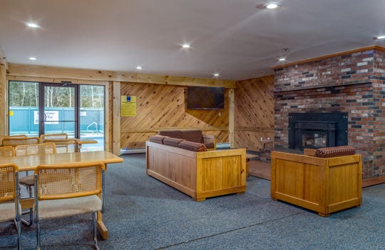 Brookside Condos common room with fireplace