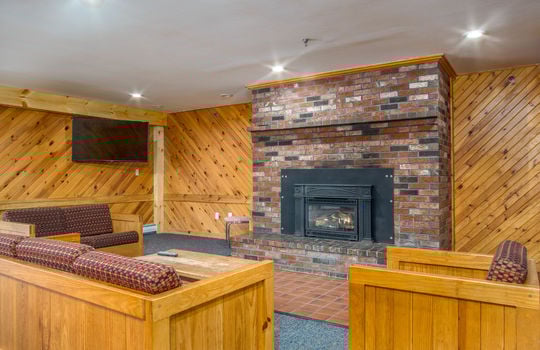 Brookside Condos common room with fireplace