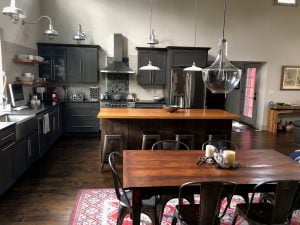 Kitchen with dark cabinets