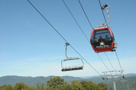 Friends riding the Chondola in summer