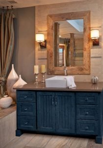Bathroom with blue vanity